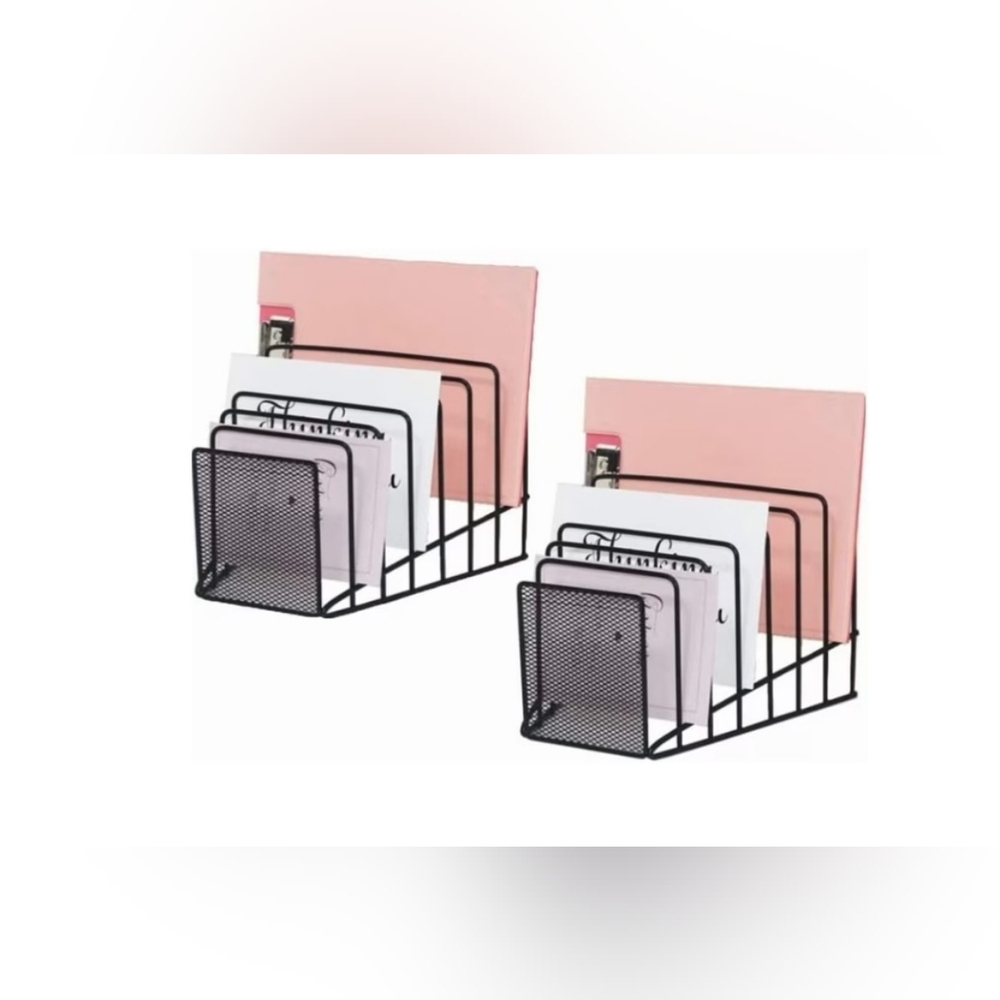 LOT OF 2 Metal Wire File Organizer With Incline - Desktop Sorter - 7 Sections